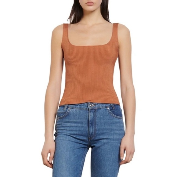 NEW SANDRO Alya Ribbed Knit Cropped Tank Top in Terracotta - Picture 1 of 2